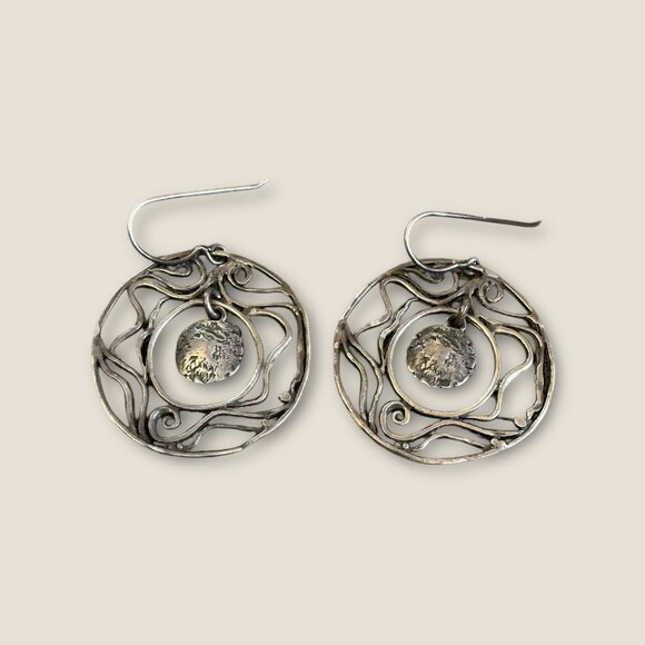 Silpada Sterling Silver Round Swirl Coin Drop Earrings - Picture 1 of 3